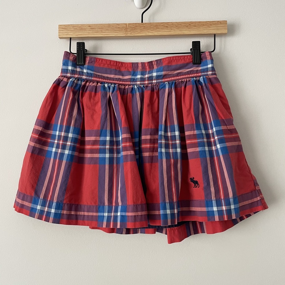 Y2K Abercrombie Plaid Micro Mini Skirt Red Sz S Academia Preppy Grunge Goth Logo